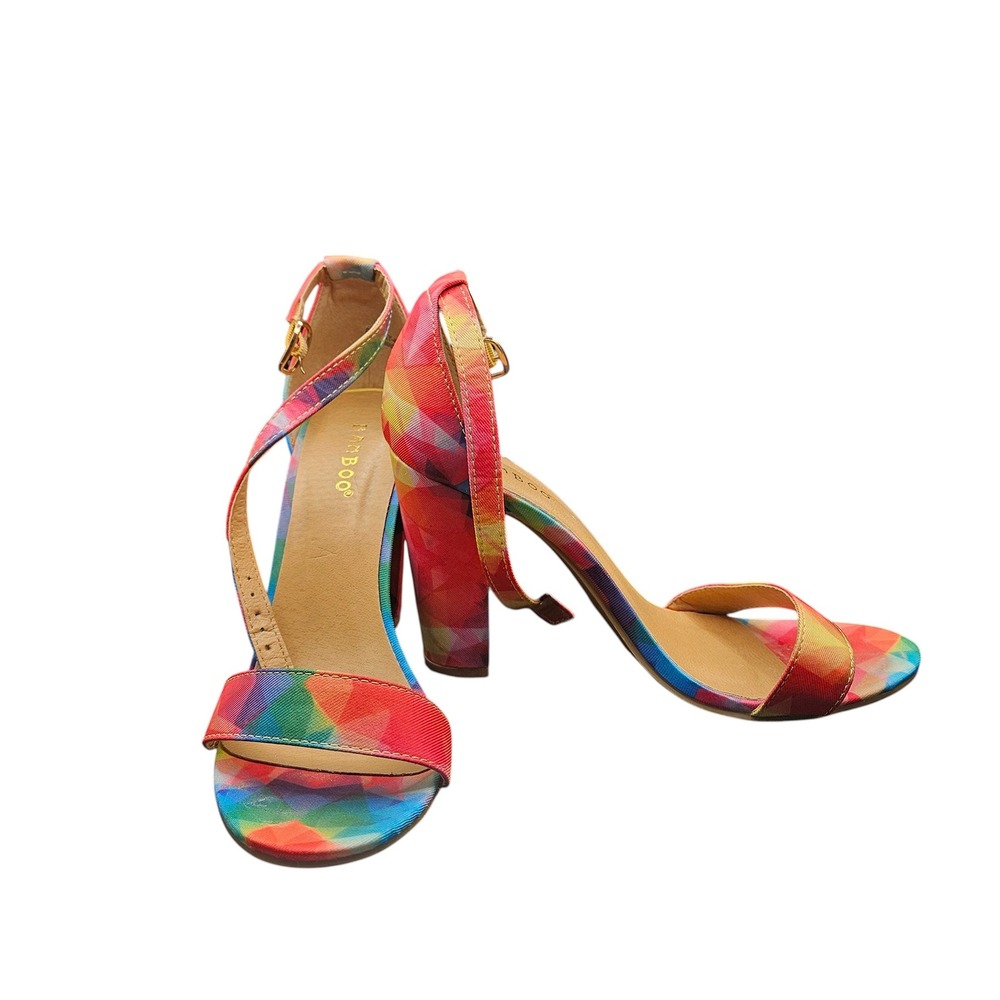 Bamboo Chunky Heel Color Burst High Heel Sandals Size 7.5
